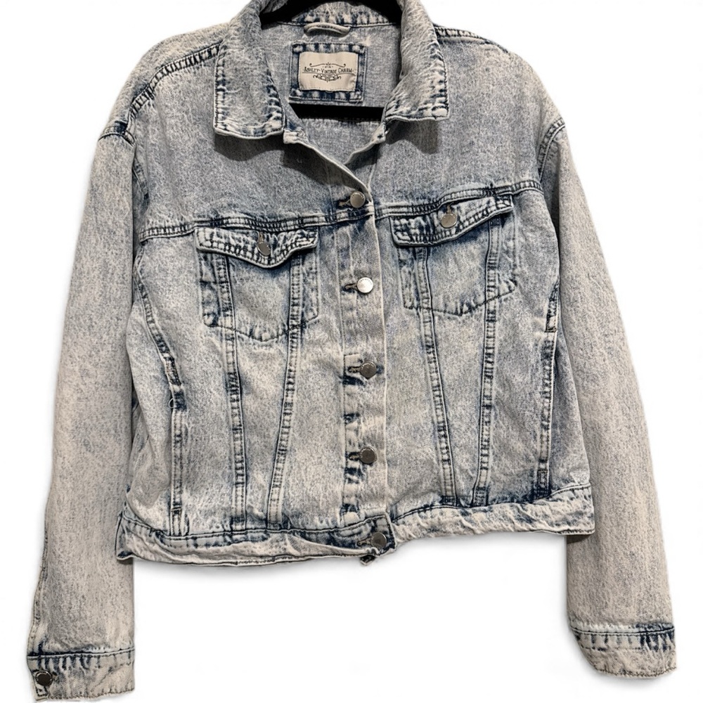 Ashley Vintage Charm Acid Wash Denim Jacket Light Blue‎ Retro Trucker Womens XL